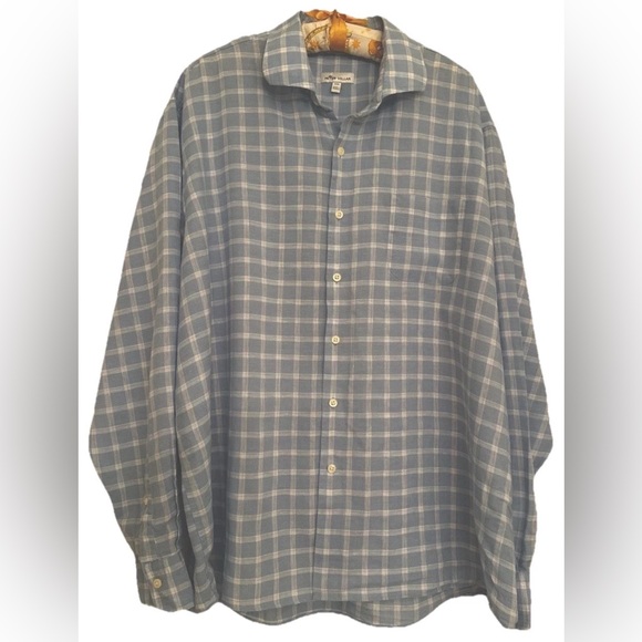 Peter Millar Other - Peter Millar Mens Linen Blend Button Up Shirt Blue White Plaid Size XXL Preppy